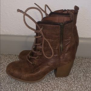 Brown heeled combat boots